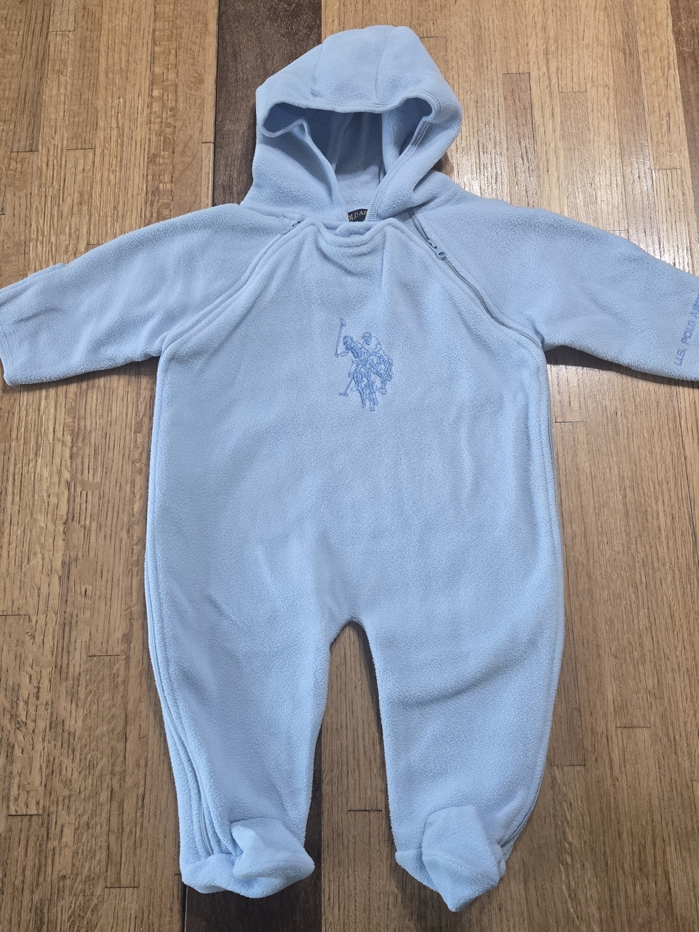US Polo Assn. 9M 6-9M Fleece Hooded Footie Sleeper Snowsuit Double Zip Blue